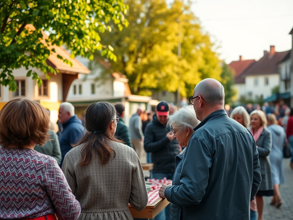 Mieszkańcy Rejowca Fabrycznego cieszący się majówką w parku miejskim, otoczeni zielenią i kwitnącymi drzewami.